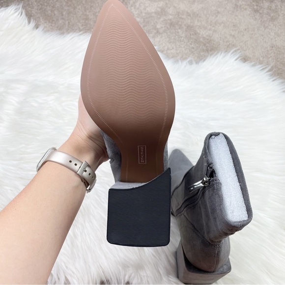 New Steven New York by Steve Madden Taite Pointed Toe Booties in Gray Faux Suede - Picture 7 of 11